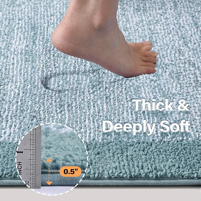70x24 Long Bathroom Rugs Washable Non Slip, Dusty Blue Bath Mat - Image 4