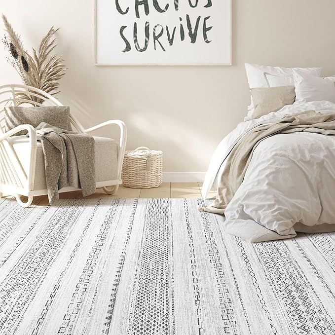 Nakagishi Area Rug Living Room Rugs: 5x7 Machine Washable Boho Large Neutral - Image 6