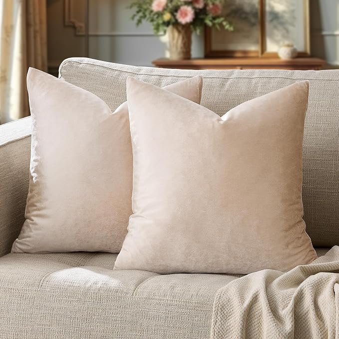 GIGIZAZA Beige Pillow Covers 20x20: Pack of 2 Super Soft Velvet Throw Pillows by GIGIZAZAFocusingonhomedecoration