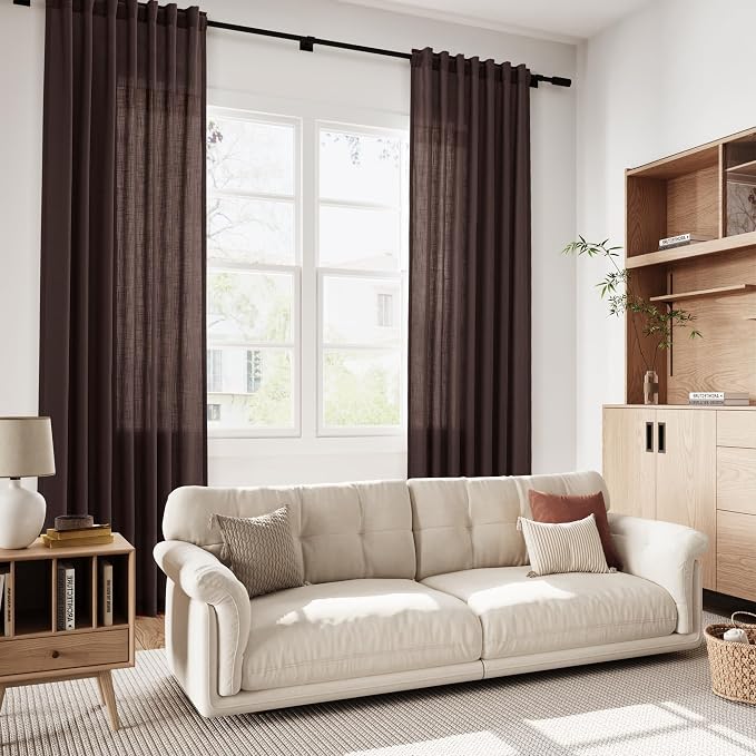 Coffee Brown Linen Curtains 84 Inch Length 2 Panels - Image 6