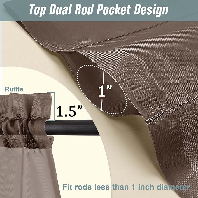 Chocolate Sheer Curtains 84 Inches Long 2 Panels, Elegant Airy Transparent - Image 3