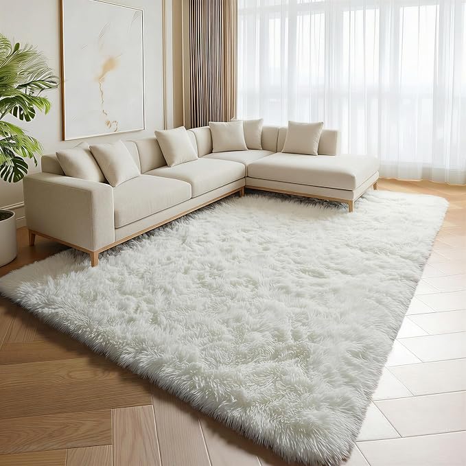 ONASAR Cream White Rugs for Living Room Bedroom, 5x8 Fluffy Bedside Area Rug by ONASAR