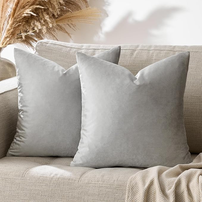 GIGIZAZA 16x16 Square Velvet Small Pillow Covers Set of 2 Silver Grey Throw - Image 8