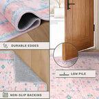 Washable Pink and Blue 7x9 Boho Rugs - Image 5