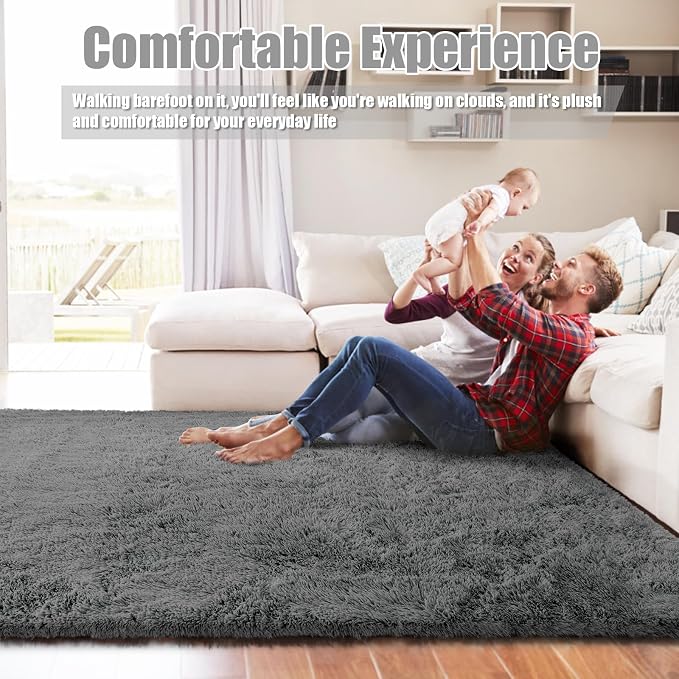 Shag Area Rug for Bedroom 4x6, Deep Grey Fluffy Area Rugs for Living Room - Image 7