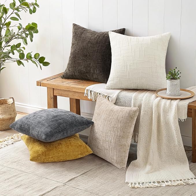decorUhome Summer Cream White Chenille Throw Pillow Covers 20x20 Set of 2 - Image 6