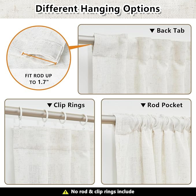 MYSKY HOME Linen Curtains for Living Room, Natural Semi Sheer Curtains & Drapes - Image 3