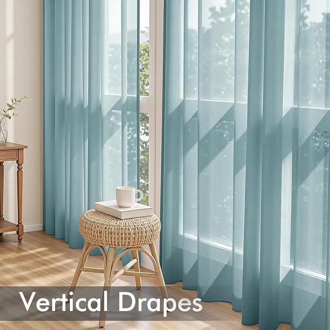 MIULEE Dusty Blue Sheer Curtains 96 Inches Long, 4 Panels Set, Light Filtering - Image 5