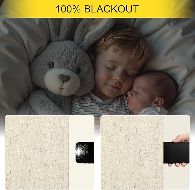 100% Blackout Neutral Curtains for Living Room 96 Inches Long 8 ft Faux Linen - Image 4