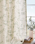 Lazzzy Green Floral Curtains 84 Inch Length Linen Farmhouse Curtain Back Tab - Image 8