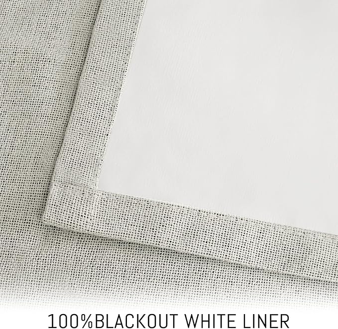 Yakamok Cream Linen Curtains 100% Blackout 72 Inches Long, Room Darkening - Image 3