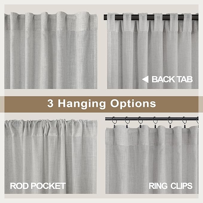 Grey Curtains 72 Inch Length for Bedroom 2 Panels Back Tab Rod Pocket Semi - Image 5