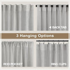 Gray Curtains 38 Inch Wide for Bedroom 2 Panel Set Back Tab Rod Pocket Semi - Image 5