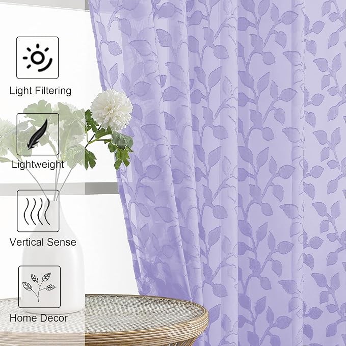 Chyhomenyc Extra Long Light Purple Sheer Curtains 108 Inch Length 2 Panels Set - Image 6
