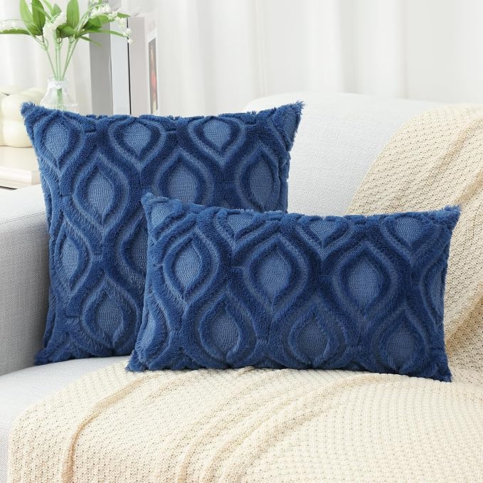 decorUhome Throw Pillow Covers 20x20 Inch Set of 2, Soft Plush Faux Wool Dark - Image 6