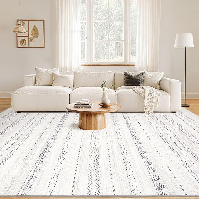 Nakagishi 7x9 Area Rug Living Room: Washable Boho Large Neutral Soft Farmhouse - Image 4