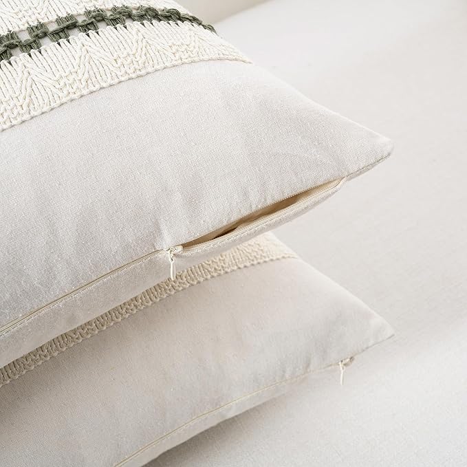 Fancy Homi Set of 1 Boho Olive Green Big Decorative Throw Pillow Cover 24x24 - Image 3