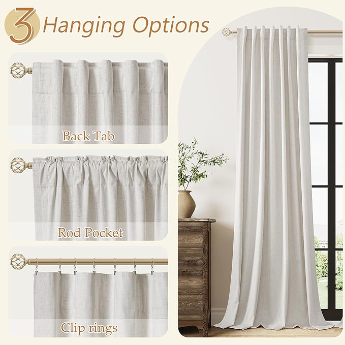Guken Extra Long Light Beige 100% Blackout Curtains 144 Inch Length 2 Panels - Image 6