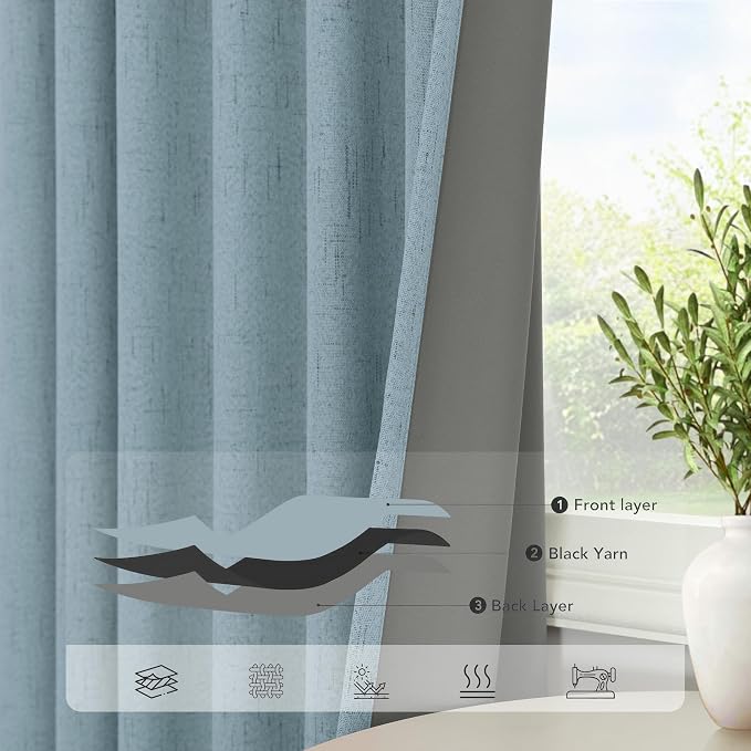 Light Blue Curtains for Bedroom 63 Inch Length 2 Panels Neutral Linen Textured - Image 5