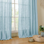 LAMIT Semi Sheer Linen Curtains 45 Inches Long, Light Filtering Panels Back Tab - Image 9