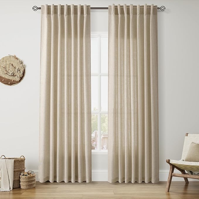 Nanspring Taupe Burlywood Linen Curtains 84 Inch Length by Nanspring
