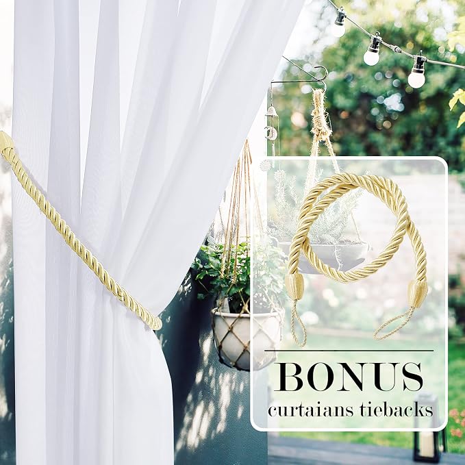 RYB HOME Detachable Tab Top Outdoor Sheer Curtain White Voile Privacy Outdoor - Image 3