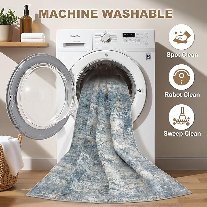 Nakagishi 10x14 Area Rugs Living Room: Washable Abstract Large Neutral Soft Rug - Image 2