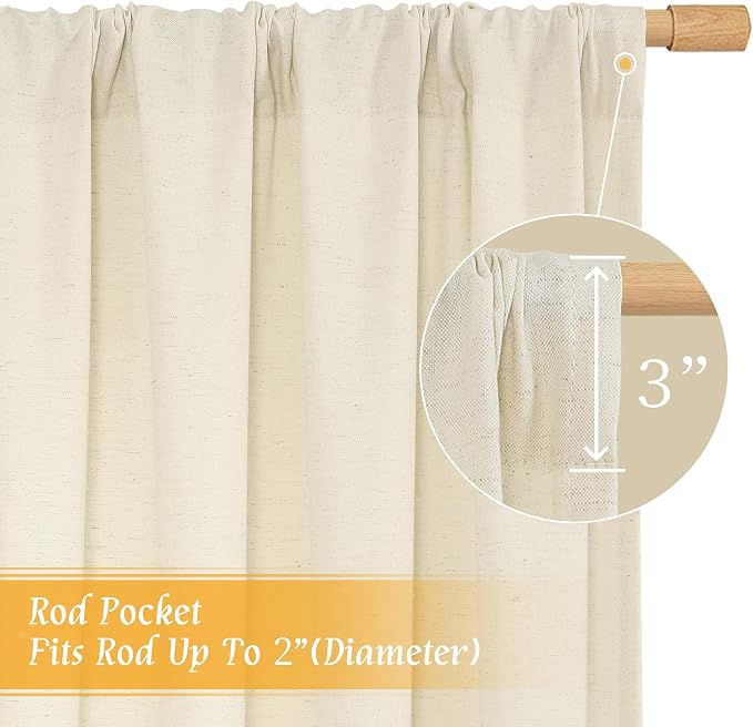 LAMIT Natural Light Beige Linen Curtains 84 inch Long 2 Panels, Soft Thick - Image 3