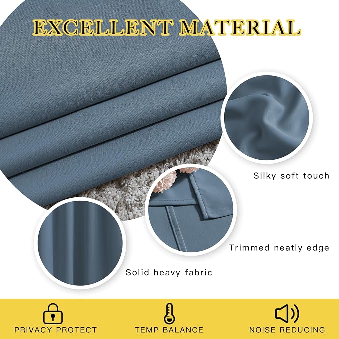 NICETOWN Smoky Blue Blackout Curtains 102 inches Long, Grommet Thermal - Image 3