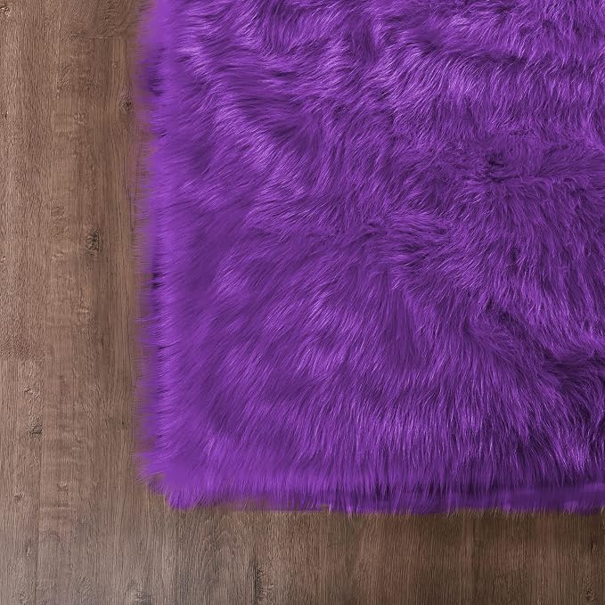 Goolela Purple Sheepskin Rug 4x6 Fluffy Fuzzy Furry Carpet - Image 7