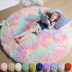 Amdrebio Rainbow Fluffy Round Rug 6Ft Kids Rugs by Amdrebio