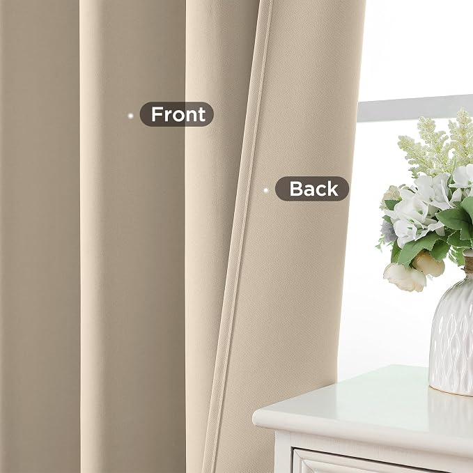 CUCRAF Light Beige Blackout Curtains 84 inch Length 2 Panels Set, Rod Pocket - Image 6