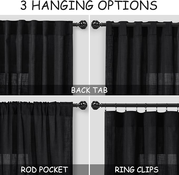 Black Linen Curtains 144 inch Extra Long - Image 3