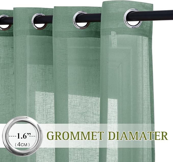 NICETOWN Linen Textured Semi Sheer Curtains, Eyelet Top Bedroom Window Privacy - Image 2