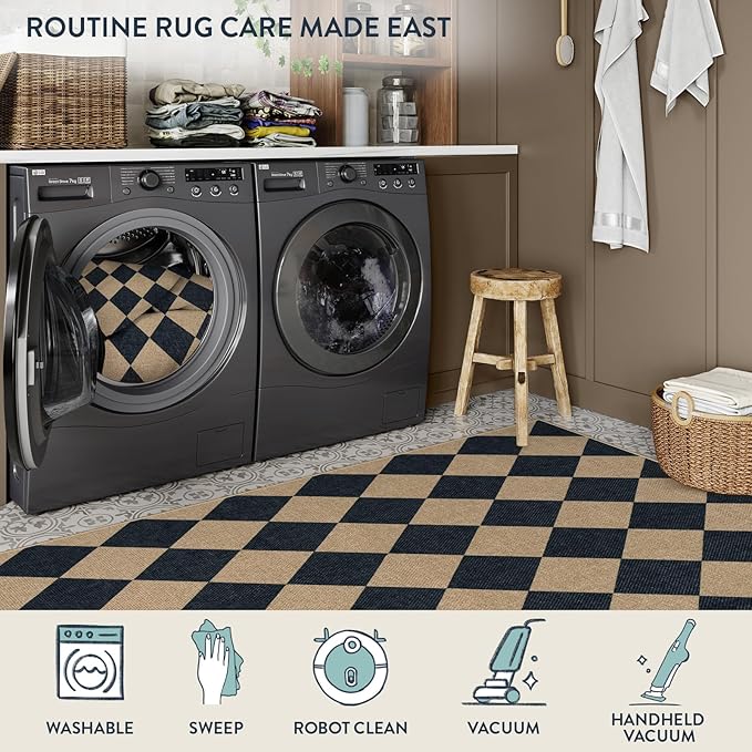 Lahome Colette Checkered Round Rugs 6ft, Washable Easy Jute Circle Patio Rug - Image 5
