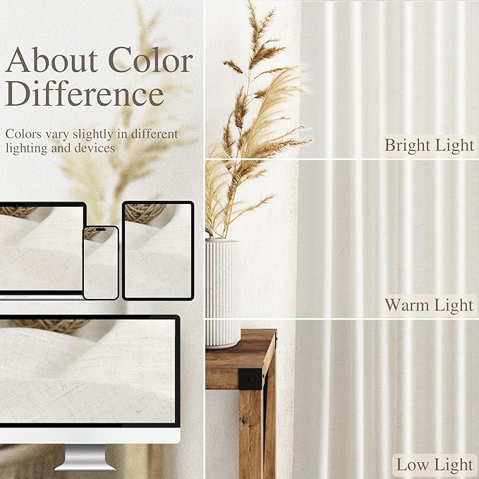 Nanspring Cream Extra Long Curtain 130 inches Long 2 Panels Set - Image 4