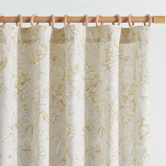 jinchan Floral Curtains 96 Inches Long Mustard Yellow Flower Linen Farmhouse by JINCHAN