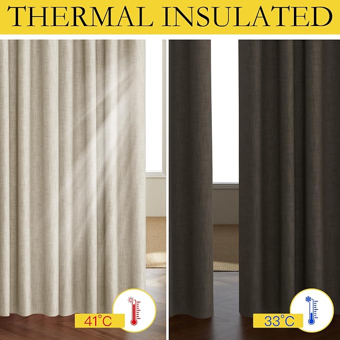NICETOWN Taupe 100% Blackout Linen Curtains 72 inch Long Burg, Farmhouse Thick - Image 2