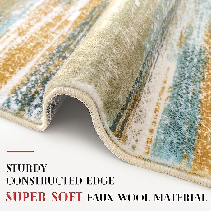 Lansny Modern Abstract 4x6 Living Room Washable Rug Non-Slip Soft Bedroom Area - Image 5