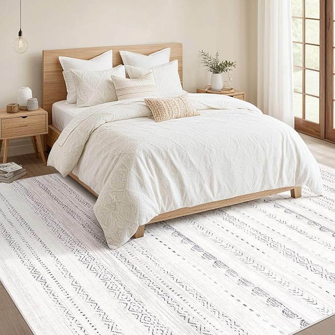 Nakagishi 8x12 Area Rugs Living Room: Washable Boho Large Neutral Soft - Image 5