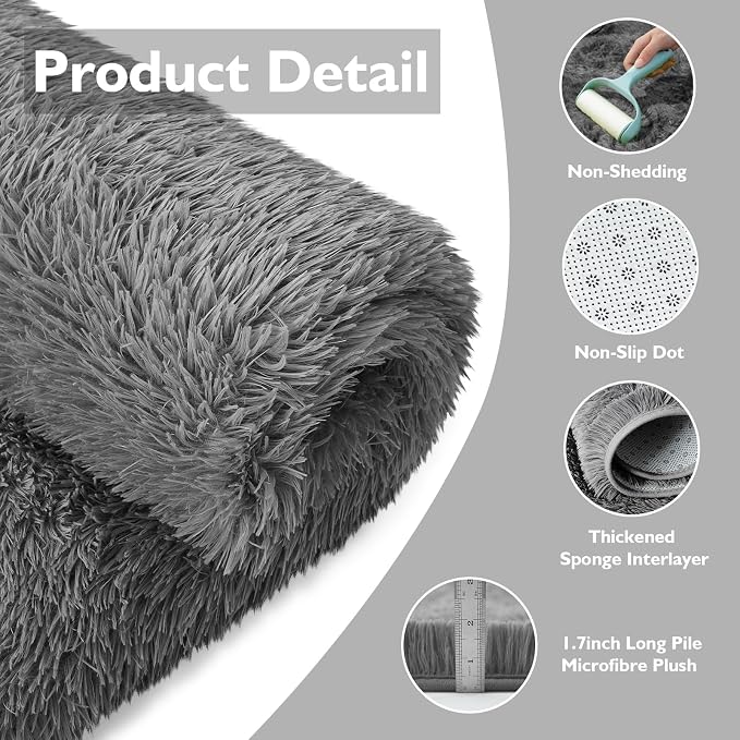 Shag Area Rug for Bedroom 3x5, Deep Grey Fluffy Area Rugs for Living Room - Image 3