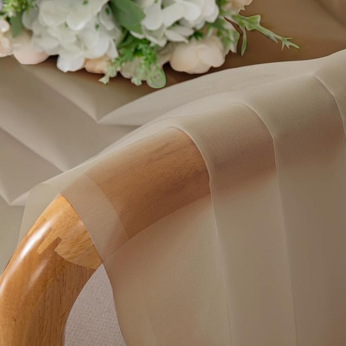 Chyhomenyc Taupe Sheer Curtains 30 inch Length 2 Panels, Light Filtering Voile - Image 6