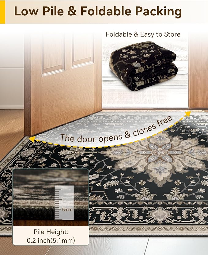 Area Rugs 10'x14' Washable Non-Slip, Floral Vintage Distress Print Pattern - Image 6
