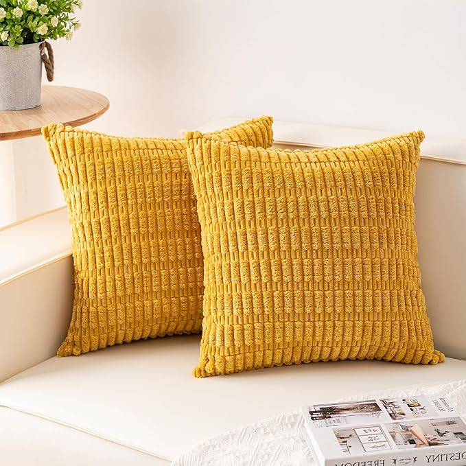 Pack of 2 Corduroy Decorative Throw Pillow Covers 20x20 InchSoft Boho Striped by Unknown