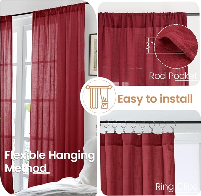 BGment Semi Sheer Burgundy Curtains - Image 6