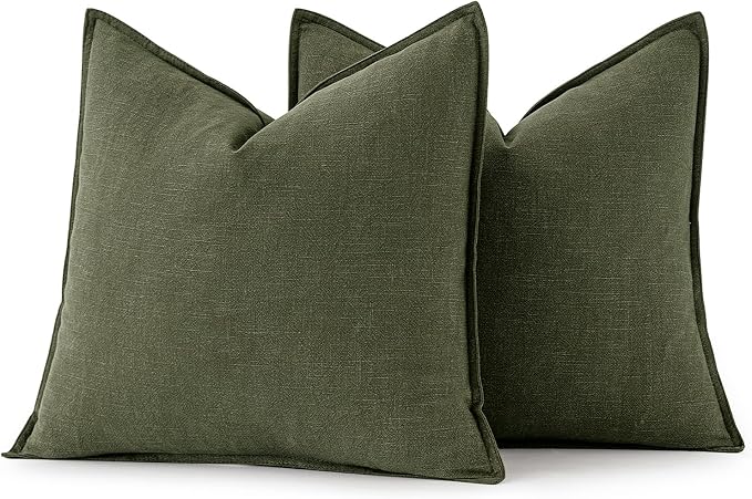 MIULEE Decorative Linen Euro Sham Pillow Covers 28x28 Inch Dark Olive Green - Image 6