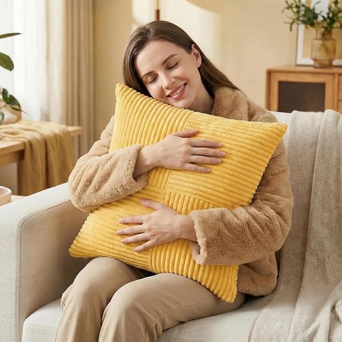 Fancy Homi 2 Packs Yellow Euro Decorative Throw Pillow Covers 26x26 Inch - Image 2