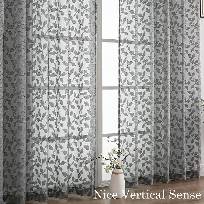 Chyhomenyc Charcoal Grey Sheer Curtains 96 Inch Length 2 Panels Set, Light - Image 9