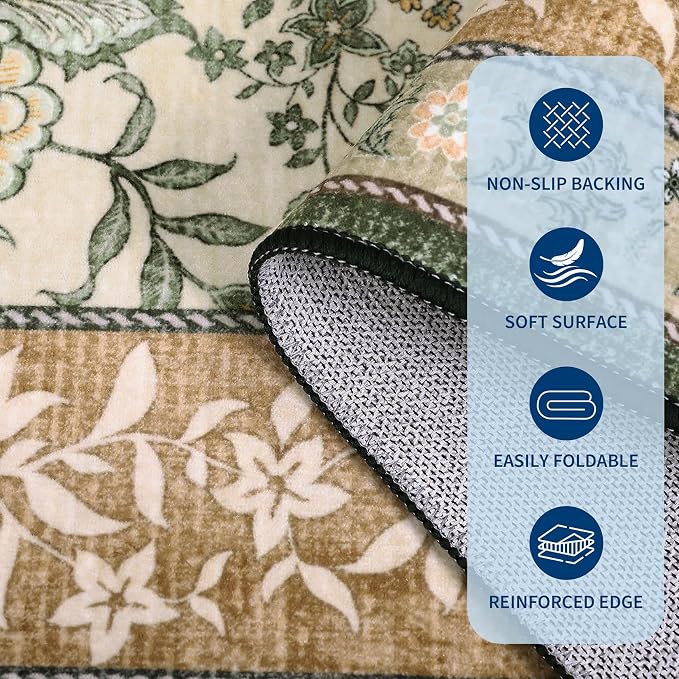 GarveeHome Terracotta Olive Sage Green Washable 6x9 Area Rugs, Botanical Grove - Image 7