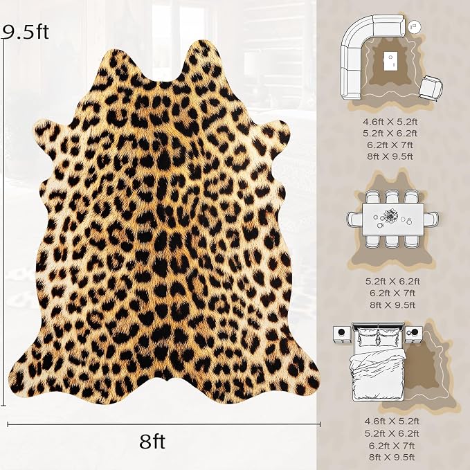 AROGAN Western Decor Faux Fur Leopard Rug, 8 x 10 Feet Premium Animal Skin - Image 2
